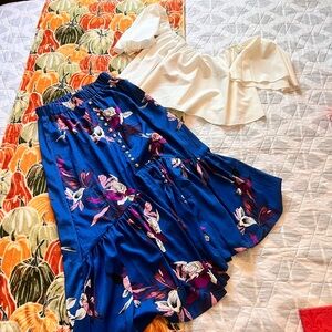 SHEIN Navy Floral A-Line Skirt Set